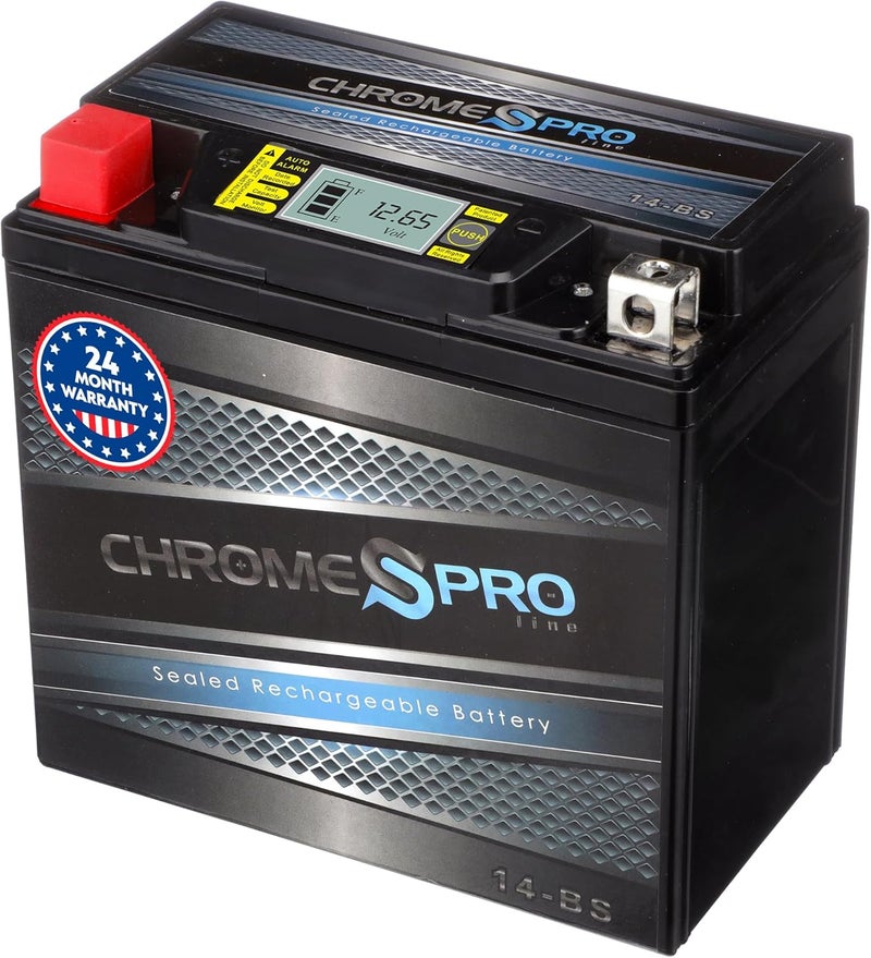 Chrome S Pro iGel YTX14-BS Maintenance-Free, 210CCA, LCD Voltage Display, 12V 16Ah Battery Replacement for ATV, Motorcycle, Jet Skis, Scooter, UTV, and More - Nut and Bolt (T3) Terminal - Image 1